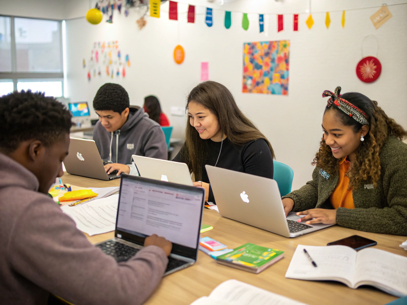 Students engaged in online learning